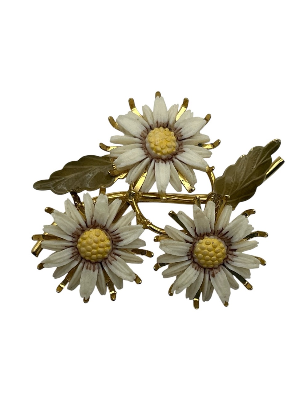 Kramer daisy flower enamel gold tone vintage brooch pin